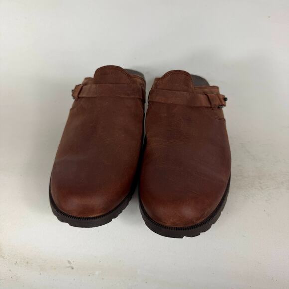Teva Clogs Women's 8.5 Brown Leather Waterproof Slip-On Block Heel Round Toe - Picture 4 of 10